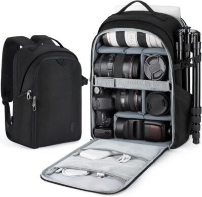 [BAGSMART] カメラバッグカメラバックパックDSLRカメラケース13.3/15.6インチラップトップ防水写真バックパックトポードホルダー