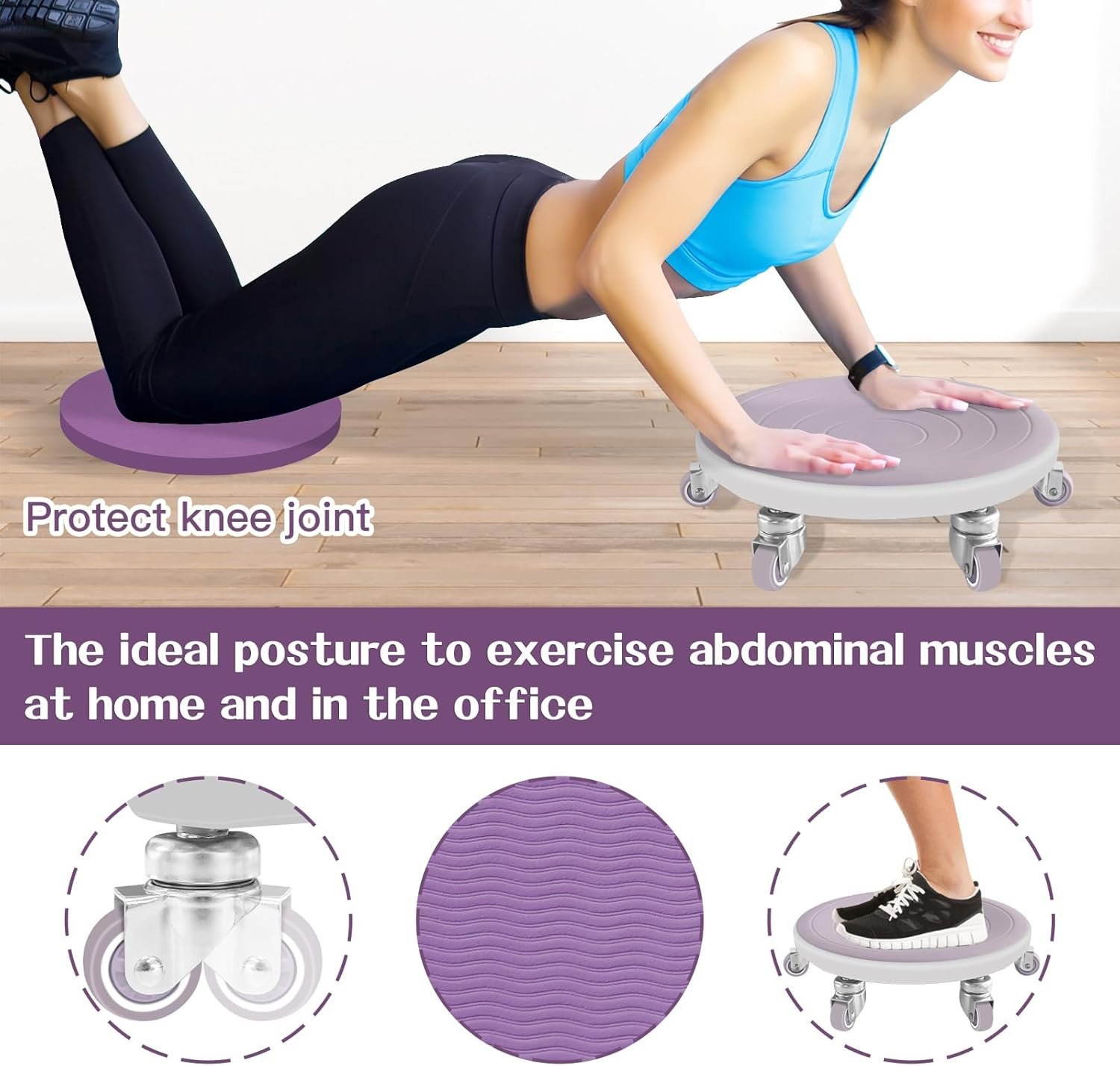 tasidingster 6キャスター腹筋ローラーキャスター腹筋ローラーコアエクササイズ用腹筋ローラーホイール360°サイレント腹筋トレーニング器具 - 이미지 2