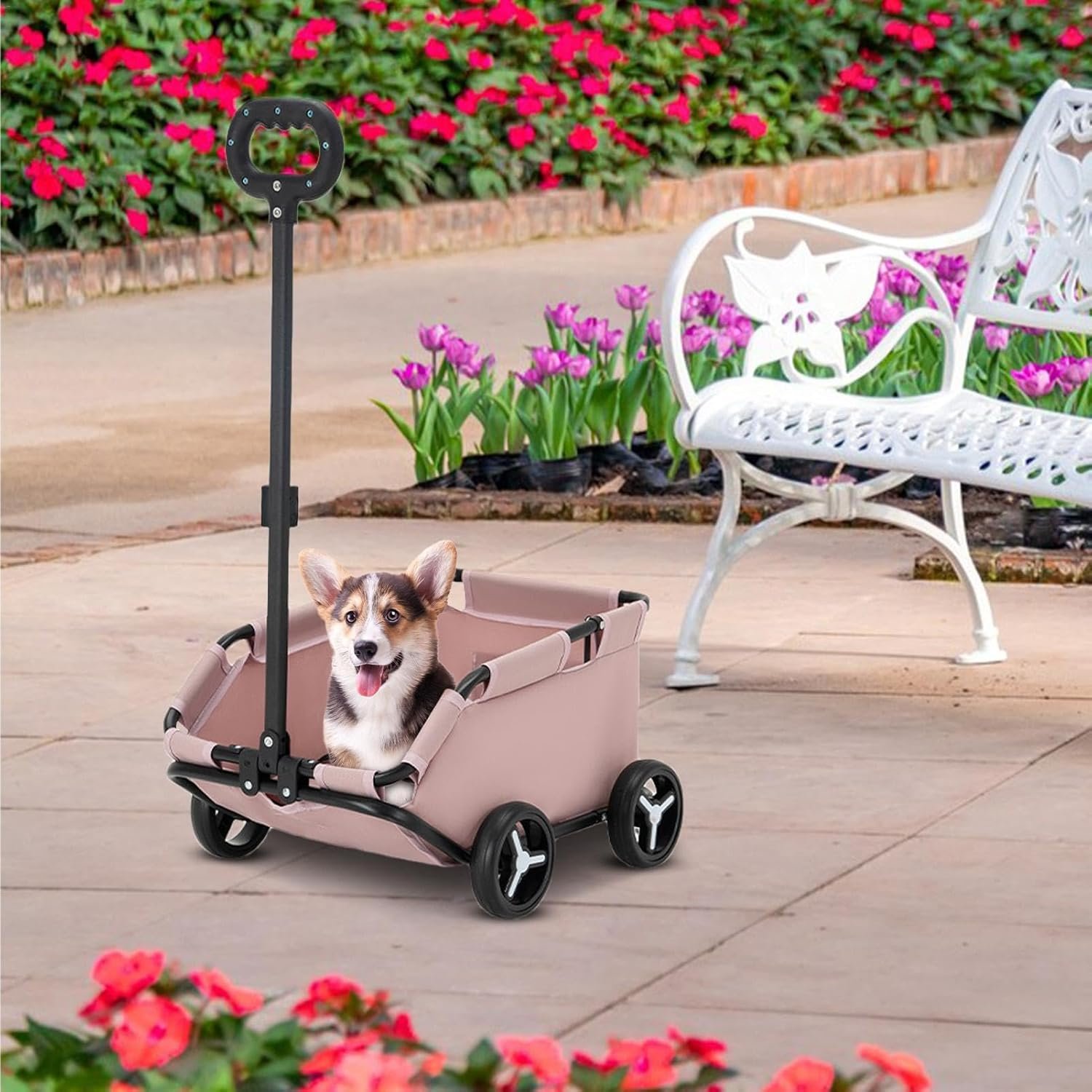 犬ベビーカー - オックスフォードクロスペットキャリアベビーカー| 4輪のローリングペットキャリッジ、軽量の猫ベビーカー、折りたたみトロリー犬カート、旅行用の多機能ペット旅行ベビーカー - 이미지 2