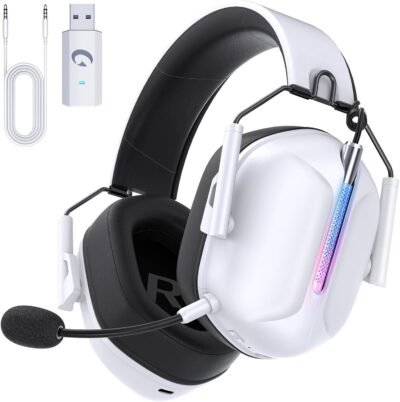 Gonbouyokuキャプテン500ゲームヘッドセット、2.4g USBアダプター、Bluetooth 5.2、有線、3ウェイワイヤレスヘッドセット、低レイテンシゲームヘッドセット、40H再生、ワイヤレスゲームヘッドセット、分離可能なマイクロフォン/ミュート、