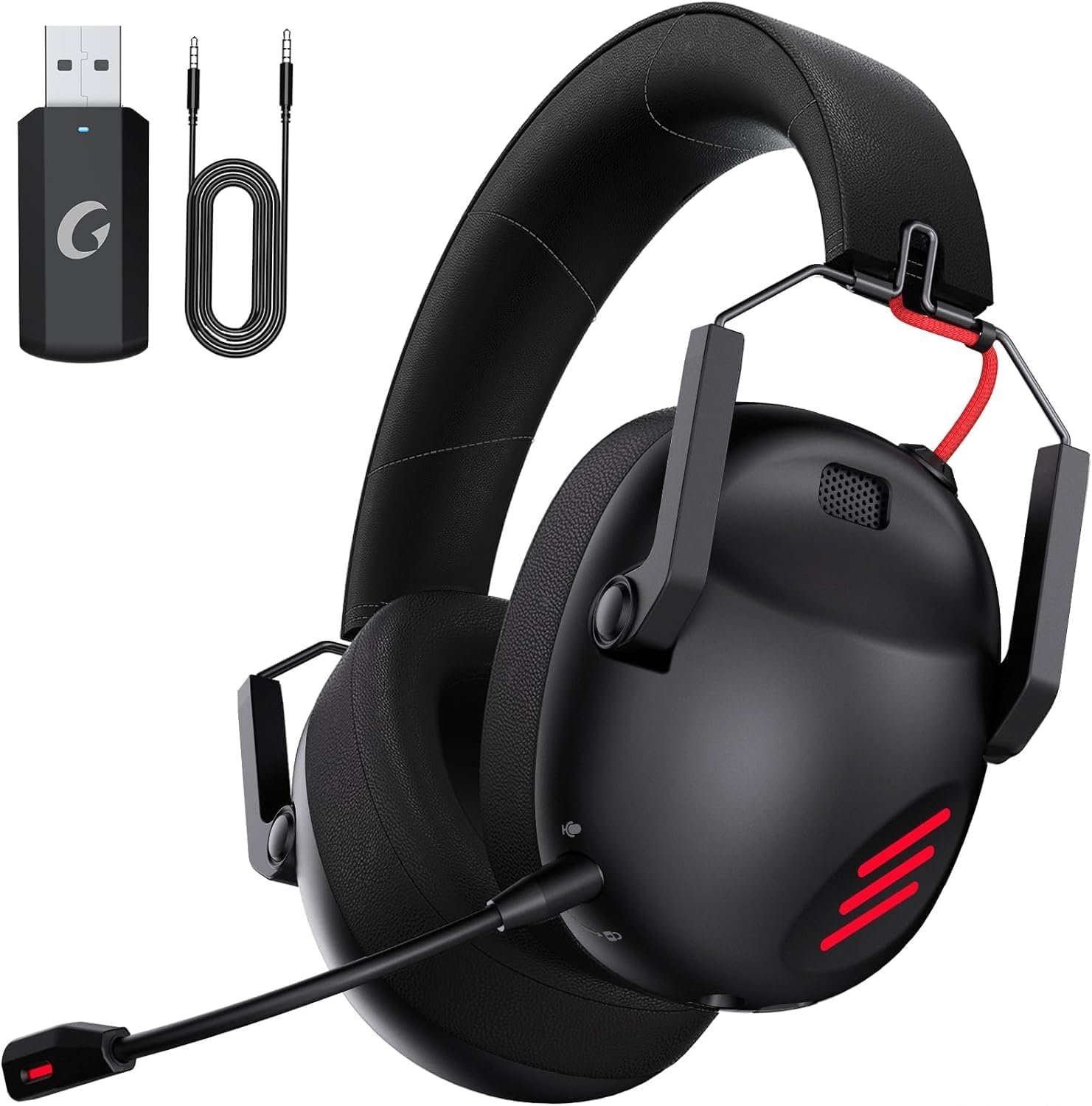 Kapeydesiゲームヘッドセット、ゲームヘッドセット、ワイヤレスヘッドセット、ワイヤレスヘッドフォン、2.4G USBアダプター、Bluetooth 5.3、有線3方向接続、50mmドライバー、低レイテンシーヘッドセット、60時間の連続