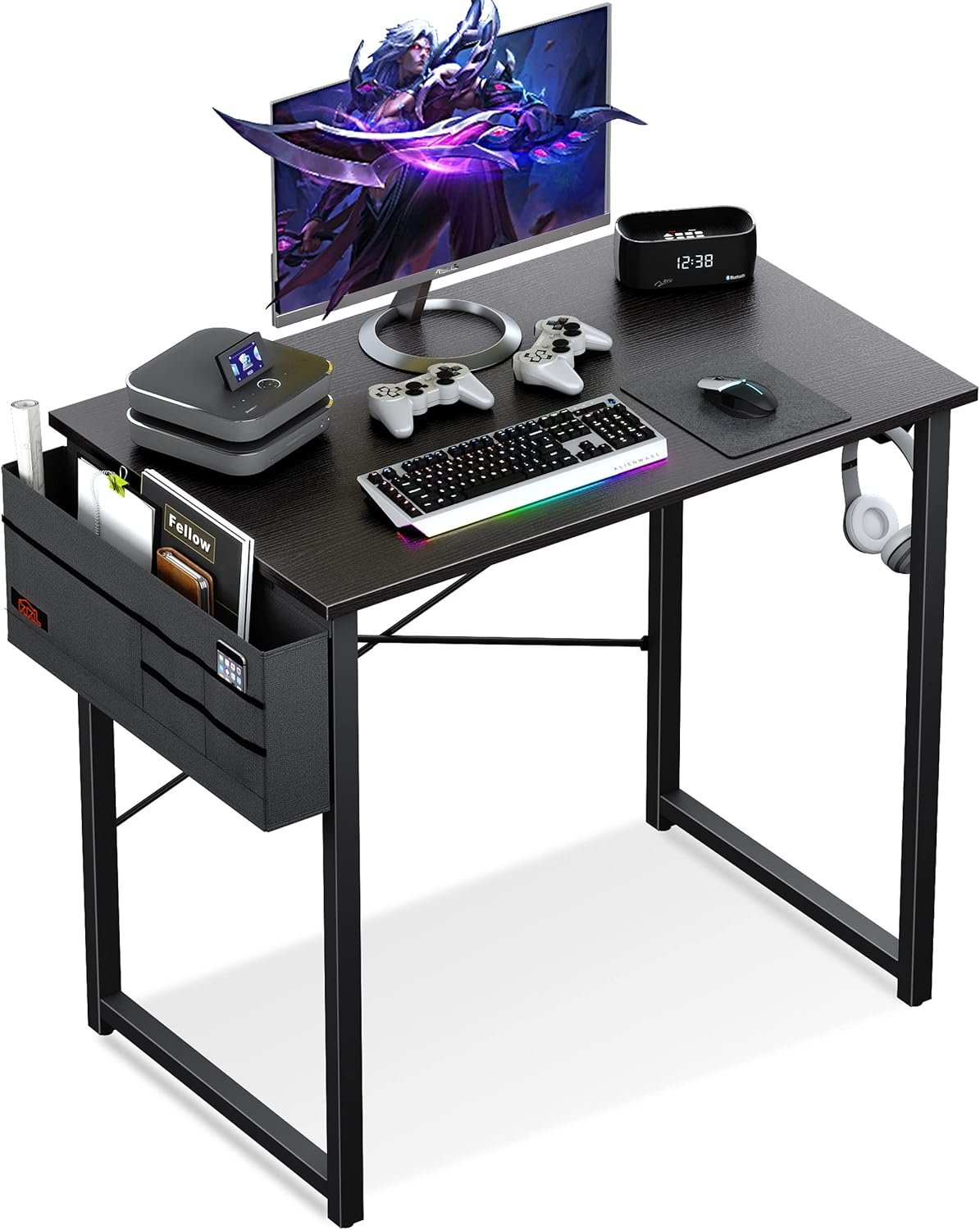 KKLデスク、ストレージバッグ、ゲーム、PC、スタイリッシュ、スペースセービング、一人暮らし、テレワーク、イージーアセンブリ、モニターアームと互換性、W X D:31.5 x 19.7インチ(80 x 50 cm)、黒 - 이미지 7