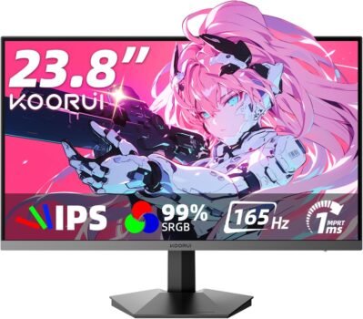 Koorui Gaming Monitor、24インチIPSパネル、165 Hz、1ミリ秒FreeSync、Tilt調整、ゲームモニター、ディスプレイ、HDMI X 2、DisplayPort
