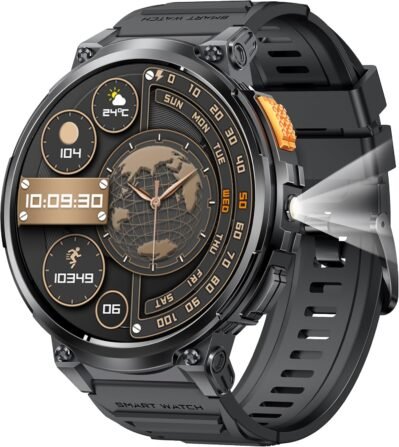 Smart Watch（2024 Ultimate Design、1.85インチ超大画面、丸いサイズ、軍事仕様、懐中電灯）腕時計、メンズリストウォッチ、老視のある人に最適、730ウルトラ長持ち