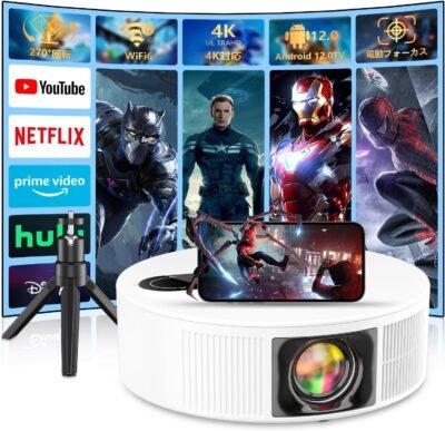 vanbar（11月イノベーションエディション、エレクトリックフォーカス、ウルトラ軽量）、Android TV 12.0、4K互換性、天井投影、ホームプロジェクター、18,000 LM高輝度、50％ズーム機能、5 Gwifi、