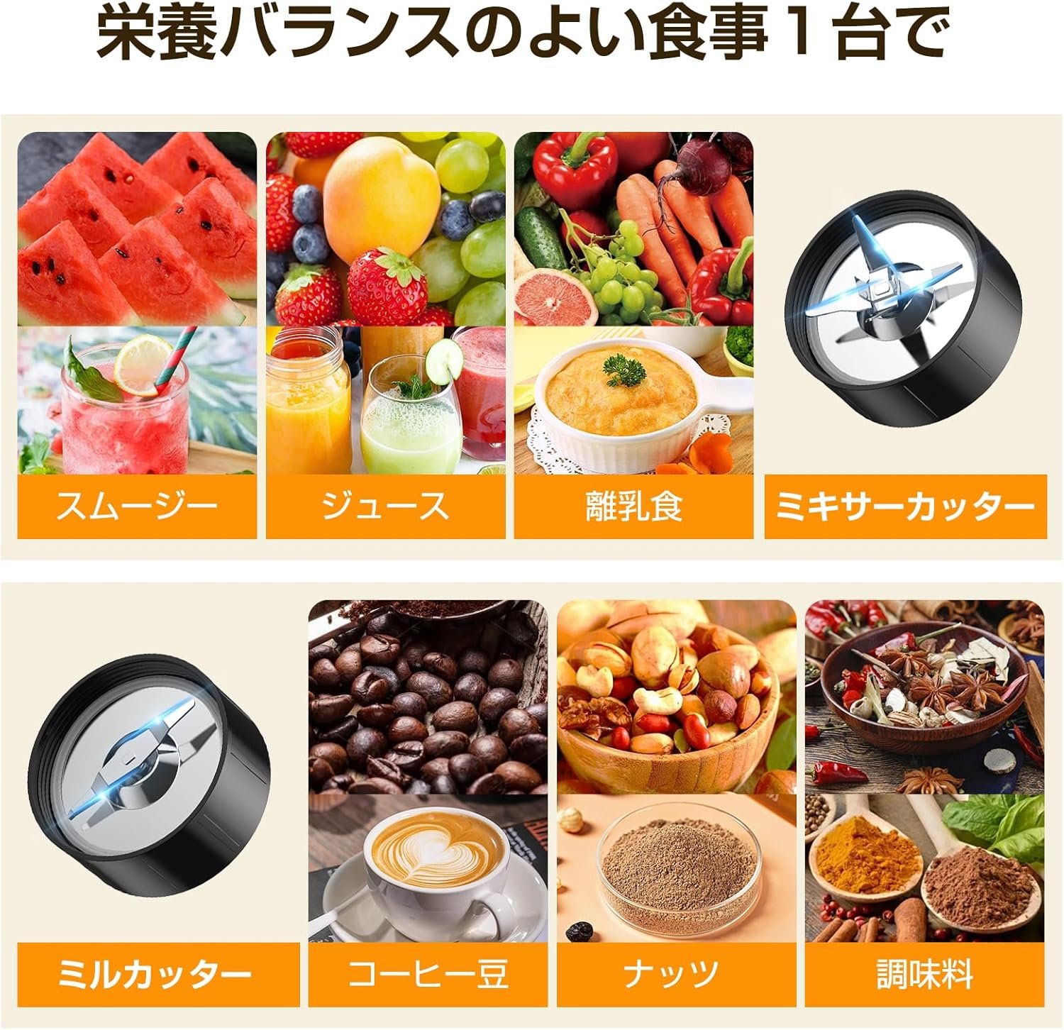 ムーカライフミキサー、小さい、レシピと2本のアイテムと2本のボトル11.7 fl oz(550 + 300 ml)、スムージー、ジューサー、粉砕氷、450 W高出力、コーヒーグラインダー、栄養サプリメント、果物、野菜、赤ちゃん - 이미지 3