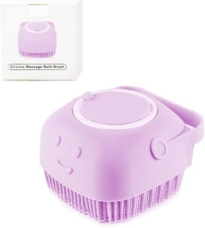 ドッグバスブラシ、柔らかいシリコーンペットシャンプーマッサージディスペンサーグルーミングシャワーブラシ – ケア用品付きパッケージボックスシャンプー（紫）