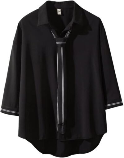 Foveitaa 3/4スリーブメンズシャツ、夏の服、メンズシャツ、3/4の長さ、大きく、ゆるい、シンプル、スタイリッシュ、クール、快適、韓国語、ソフト、Tシャツ、衣服、トップス、クール