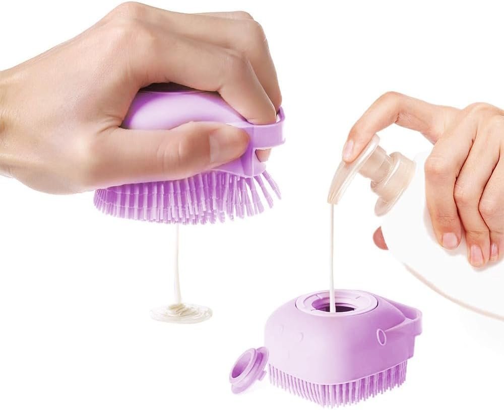 ドッグバスブラシ、柔らかいシリコーンペットシャンプーマッサージディスペンサーグルーミングシャワーブラシ - ケア用品付きパッケージボックスシャンプー(紫) - 이미지 5