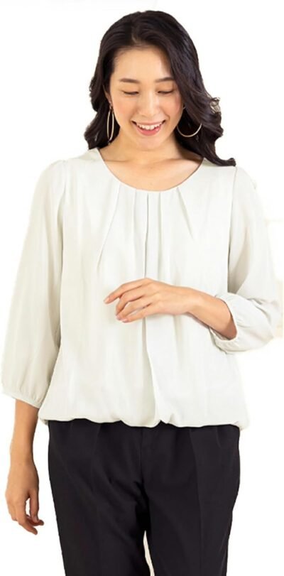 AddRouge B1146-145176、胸に押し込まれたネックレスを含む女性のシフォンブラウス、8分4分の1の袖、ストライプ、点線、レディーストップ、ブラウス、インナーウェア。