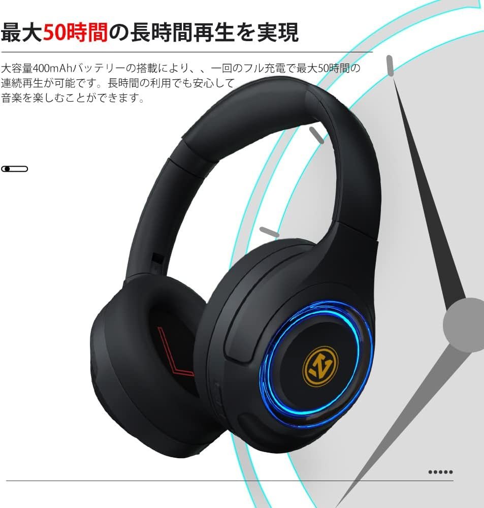 OKCSC A8ゲーミングヘッドセット、ワイヤレス、Bluetooth、囲まれた、有線ワイヤレス、SDカード互換、低レイテンシ、約50時間の継続的使用、折りたたみ式、音声チャット可能、PC/PCとの互換性、 - 이미지 5