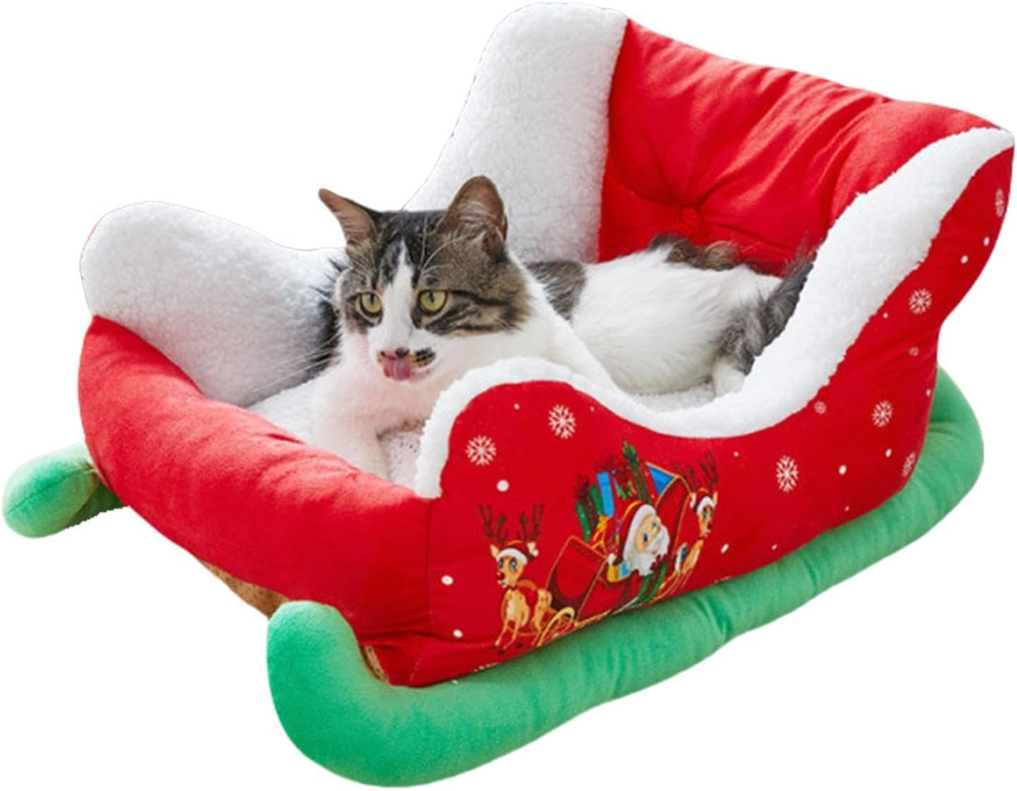 レッドクリスマス猫犬用ベッド -リラックスできる犬用ベッド、かわいいそりデザインのペットソファ | 洗える犬用家具、柔らかく快適な安眠ペットベッド、猫、犬、子犬、子猫用の居心地の良い犬用ベッド - 이미지 9