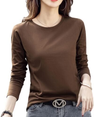 ビートトーク女性の長袖ストレッチTシャツ、長ティー、100%綿、クルーネック、M-2xl