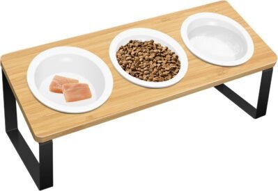 Vevesoas Cat Bowl、Cat Bowl、Iron Frame、Slanted 15度頸椎、キャットボウル、キャットボウル、キャットボウル、天然竹、キャットボウル、キャットボウル、スナック料理、小型犬、セラミックフードボウル、イージー