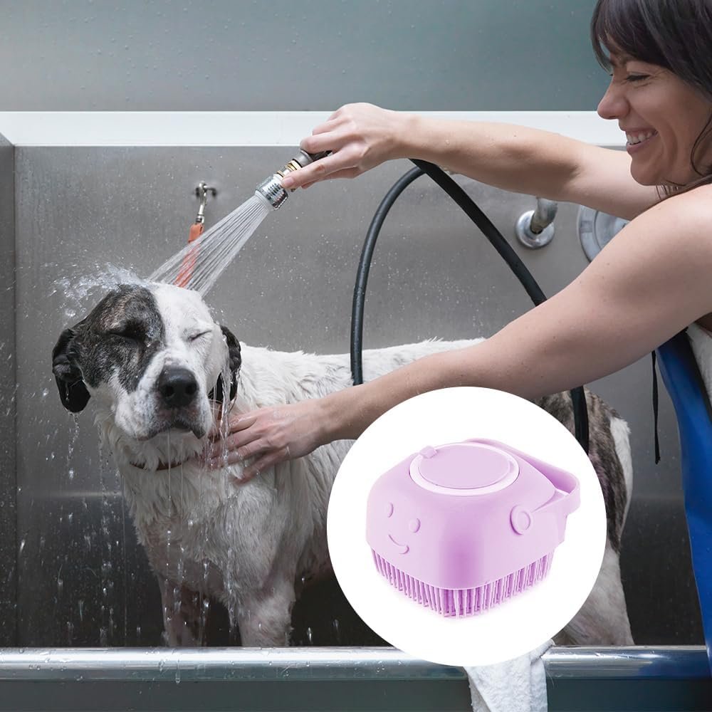 ドッグバスブラシ、柔らかいシリコーンペットシャンプーマッサージディスペンサーグルーミングシャワーブラシ - ケア用品付きパッケージボックスシャンプー(紫) - 이미지 2