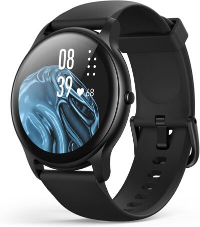 Agptek Smart Watch、iPhone/Android互換、丸い時計、1.3インチ、心拍数、睡眠録音、着信通話通知、歩行計、燃焼、防水、アラーム、座りのあるアラーム、リモート