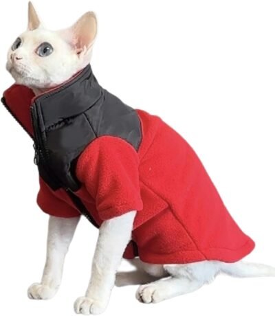uosiaスフィンクス猫猫冬用コート毛のない猫ジッパー付き厚くて暖かいスフィンクス子犬用子犬用防寒コート猫