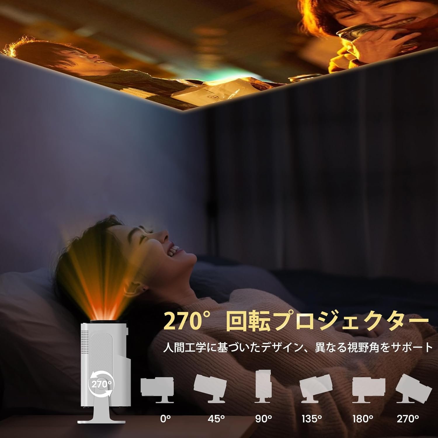 Hauskitプロジェクター高輝度300ANSIプロジェクターホーム使用用180°回転天井プロジェクター1080Pおよび300ANSI 4Kプロジェクターアンドロイドテレビ11.0システムオートキーストーン補正ミニプロジェクターWIFI 6 - 이미지 4