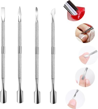 Deventorz Cuticle Pusher 4 PCSキューティクルメタルプッシャーネイルケアセットキューティクルプーッシャーメタルプッシャーキューティクルトリマープロフェッショナルキューティクルケアツール初心者向け、両面キューティクルトリートメント、ステンレス