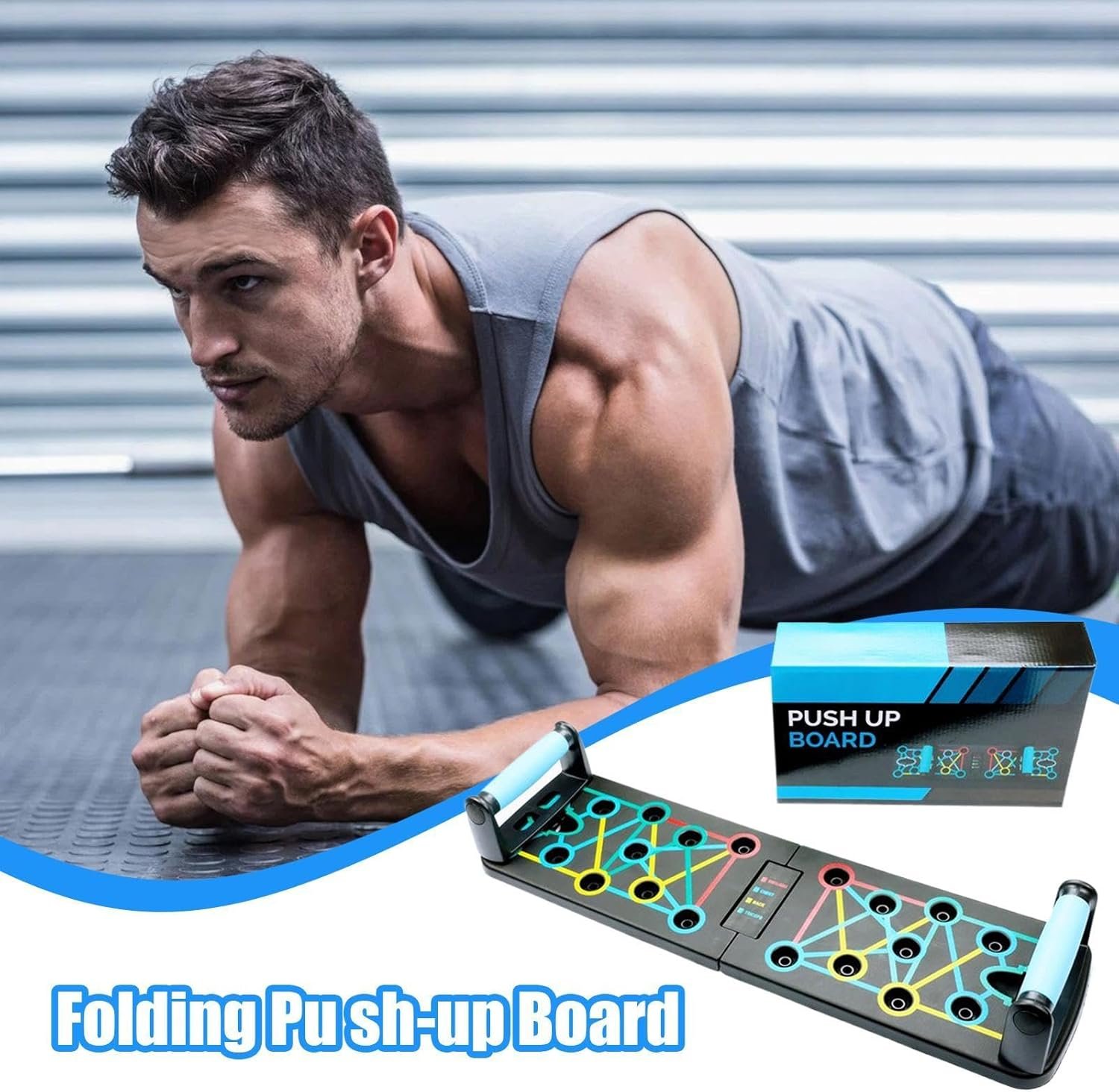 プッシュアップボード -フィットネストレーニングボード| 折りたたみ式腕立て伏せスタンドシステム折りたたみ式腕立て伏せスタンドシステムプロフェッショナル筋力トレーニング補助具男女兼用 - 이미지 2