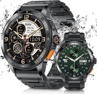 Smart Watch 2025革新的なデザイン、1.43インチのAMOLED大画面、2種類のストラップ、軍事標準、一定のディスプレイ、iPhoneとAndroidと互換性のあるBluetooth 5.3、呼び出し関数、メッセージ