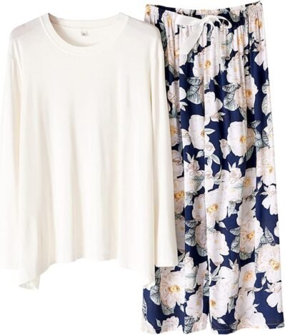 Lamiu Women’s PJS、Floral、Sleeves Short、Long、または3/4、Set、3/4、Thin、Reanon、Loungewear、Plain、Long Pants、Loose、Stylish、Soft、Moisure Wisking、Quick Drying、Beserinable、Exercish、All Season