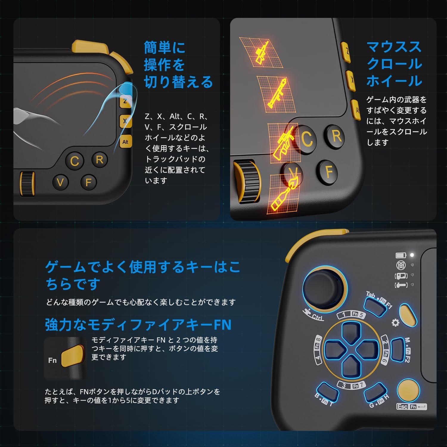 IFYOO GTP01 Pro 2.4Gワイヤレスゲーミングタッチパッドジャイロスコープ、キーボード、マウス機能、ゲームコントローラーゲームパッドの形状、PS5、PS4、Xbox X | S、Xbox One、PC Steam Windows 11 10、特にサポート - 이미지 7