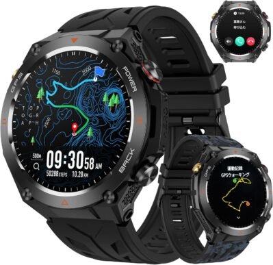 Smart Watch（2024 New Design; GPSが軍事基準に組み込まれ、カモフラージュパターン）スポーツウォッチ、衝撃抵抗性、コンパスを含む、Bluetooth 5.3コール、1.45インチの大画面、腕時計、15日間