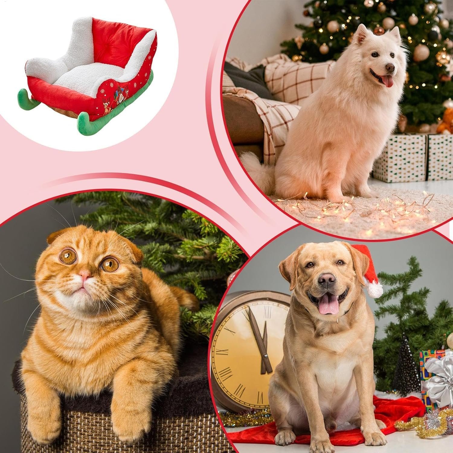 レッドクリスマス猫犬用ベッド -リラックスできる犬用ベッド、かわいいそりデザインのペットソファ | 洗える犬用家具、柔らかく快適な安眠ペットベッド、猫、犬、子犬、子猫用の居心地の良い犬用ベッド - 이미지 5