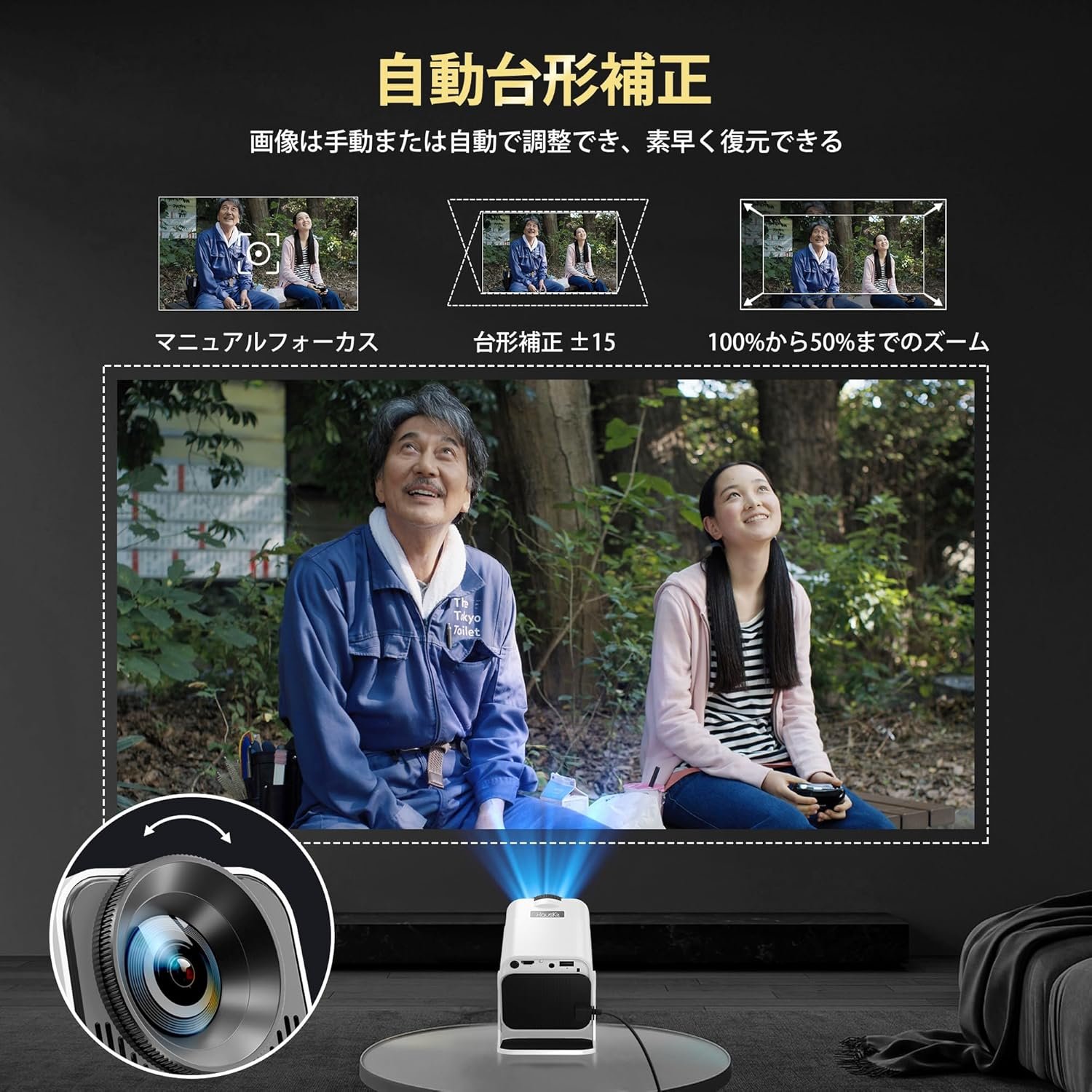 Hauskitプロジェクター高輝度300ANSIプロジェクターホーム使用用180°回転天井プロジェクター1080Pおよび300ANSI 4Kプロジェクターアンドロイドテレビ11.0システムオートキーストーン補正ミニプロジェクターWIFI 6 - 이미지 5