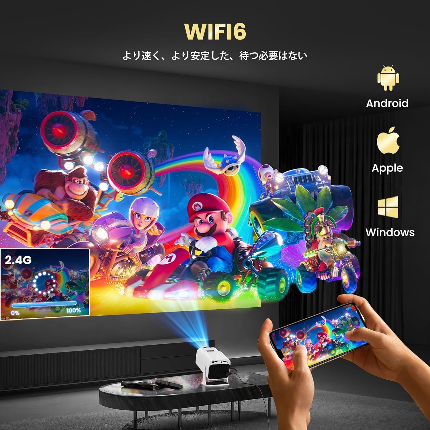 Hauskitプロジェクター高輝度300ANSIプロジェクターホーム使用用180°回転天井プロジェクター1080Pおよび300ANSI 4Kプロジェクターアンドロイドテレビ11.0システムオートキーストーン補正ミニプロジェクターWIFI 6 - 이미지 8