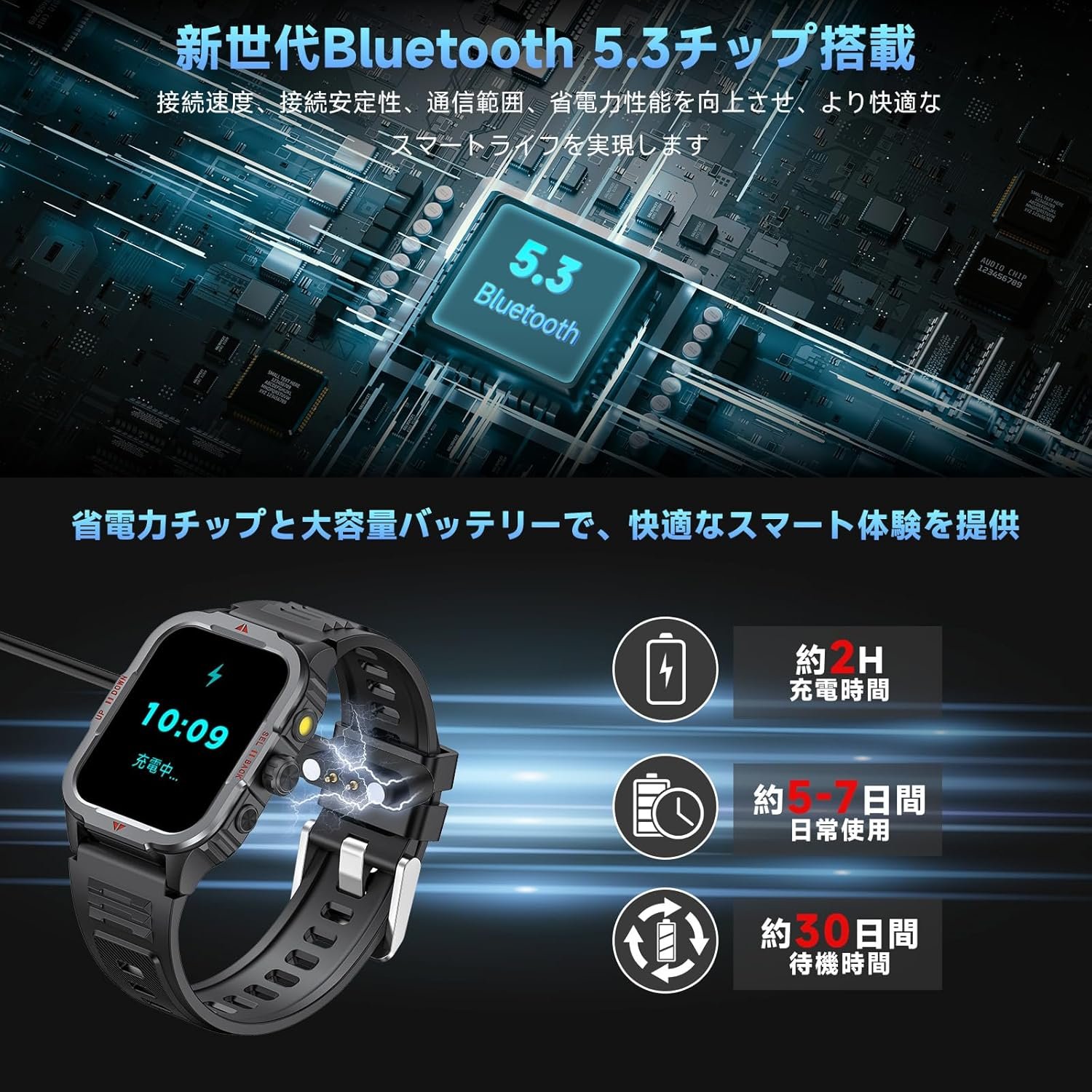Smart Watch(2024 New Design)、1.85インチの大画面、懐中電灯、軍事基準、Bluetooth 5.3コール、IP68防水、防塵、衝撃、スポーツウォッチ、iPhone互換、Android互換、 - 이미지 6