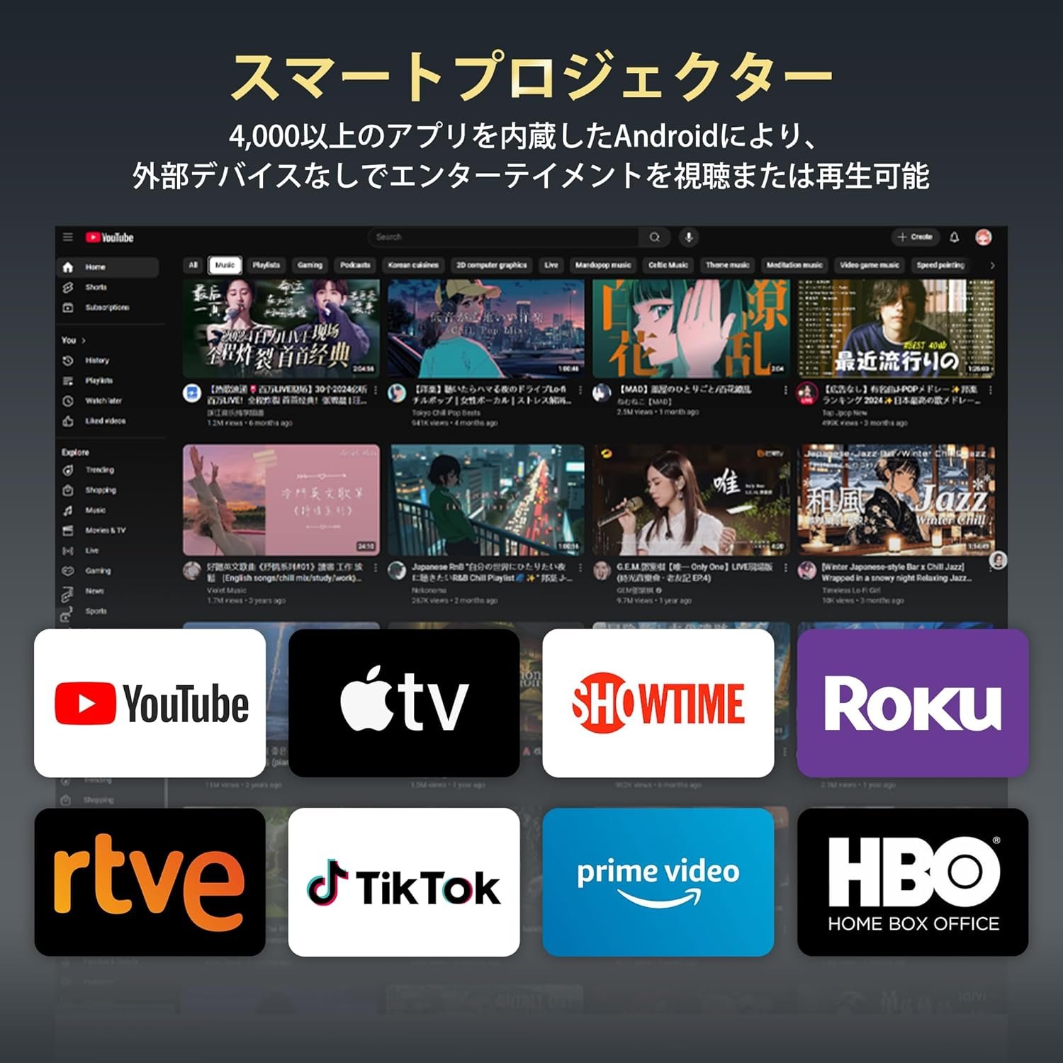 Hauskitプロジェクター高輝度300ANSIプロジェクターホーム使用用180°回転天井プロジェクター1080Pおよび300ANSI 4Kプロジェクターアンドロイドテレビ11.0システムオートキーストーン補正ミニプロジェクターWIFI 6 - 이미지 3