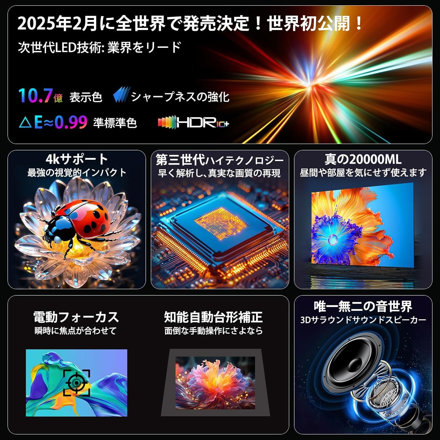 家庭用プロジェクター(20000年3月に新しくレイワ7年)プラス20,000 LM&電気フォーカス&オートマチックキーストーン補正&4K互換)プロジェクター、コンパクト、Wi-Fi 6インスタント接続、 - 이미지 2