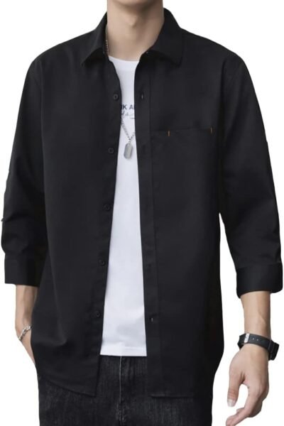 Foveitaa Men’s Summer Shirt、3/4 Sleeves、Men’s Shirt、Business Oxford Shirt、大規模、トップ、カジュアル、ルーズ、クール、シンプル、ファッショナブル、通気性、汗染み予防