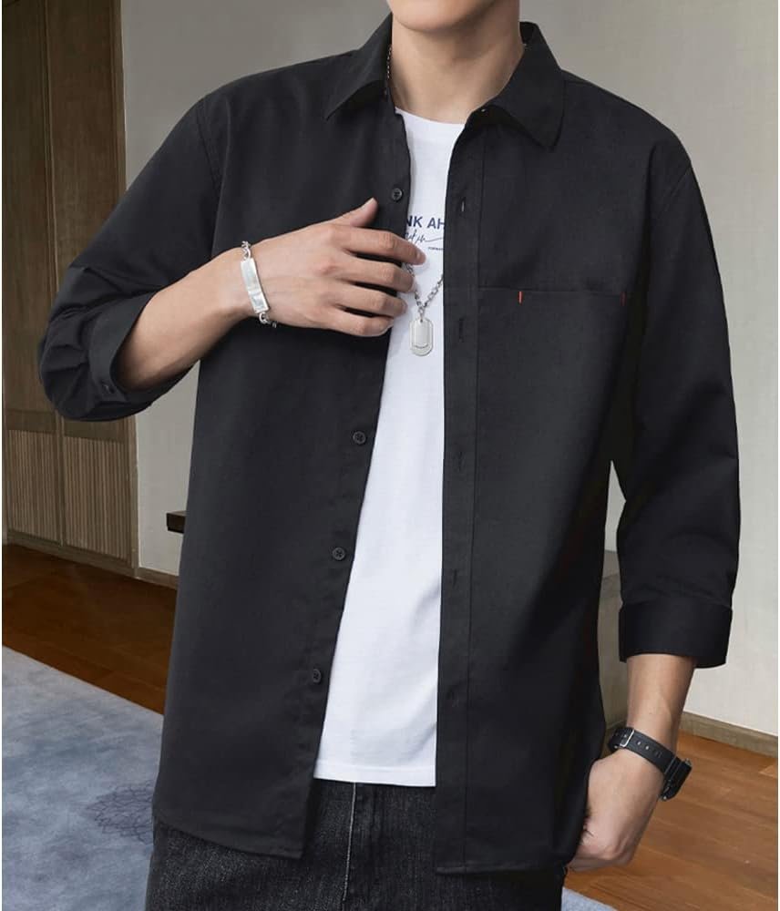 Foveitaa Men's Summer Shirt、3/4 Sleeves、Men's Shirt、Business Oxford Shirt、大規模、トップ、カジュアル、ルーズ、クール、シンプル、ファッショナブル、通気性、汗染み予防 - 이미지 2