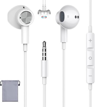 Xunbidaイヤホン、有線イヤホン、マイクが含まれています、0.1インチ（3.5 mm）ジャック、磁気デザイン、もつれのない、インイヤータイプ、イヤホンマイク、ボリューム調整、通話互換、ノイズキャンセル、