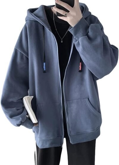 FOVEITAA ZIPパーカー、メンズ、秋の服、特大、大型、ゆるいフィット感、ユニセックス、長袖、春と秋の服、人気、無地、柔らかいテクスチャー、快適、トップ、スポーツ