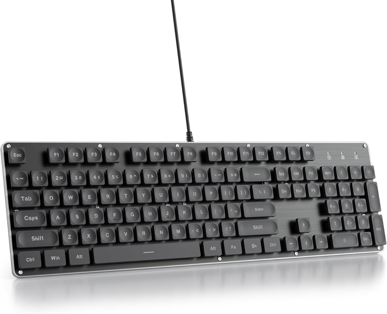 ブラックコンピューターキーボード、フルサイズのタイプライター、静かなバックライト付きオフィスゲームキーボード、パンククールなスクエアキー、ラップトップ用のメタルパネル、PCデスクトップ(G1000Black) - 이미지 9