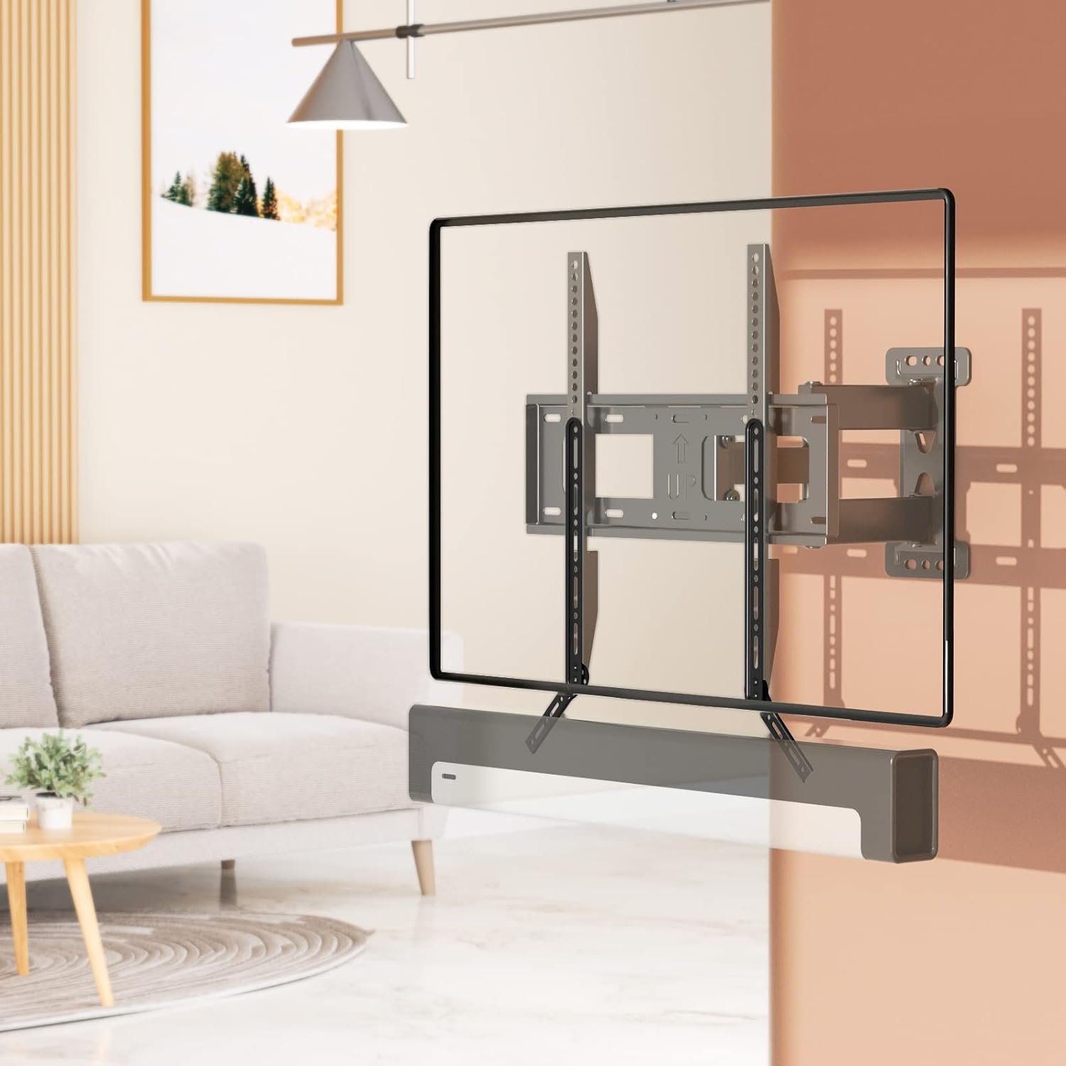 ワリサウンドバーマウントブラケットは、調整可能な3角度延長アームを備えたテレビの上または下にマウントされ、ほとんどの23-65 "テレビに最大33ポンド(SBR202)、ブラックに適合します - 이미지 5