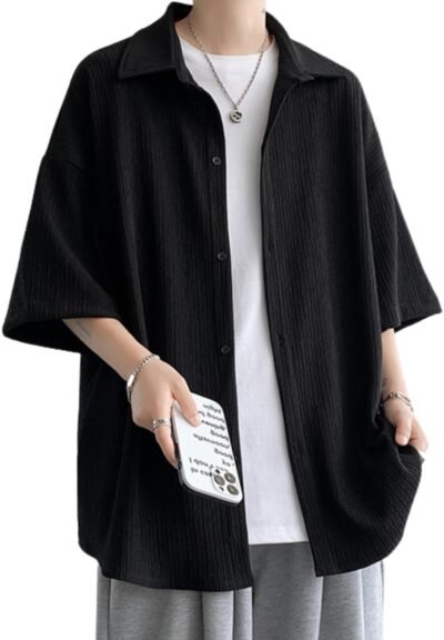 Foveitaa Men’s Shirt、夏の服、半袖、寒い感覚、通気性、シャツ、大規模、ビジネスカジュアルなシャツ、ゆったり、スタイリッシュ、夏のためのスタイリッシュ、クール、クール、服、軽量、柔らかい、クール、