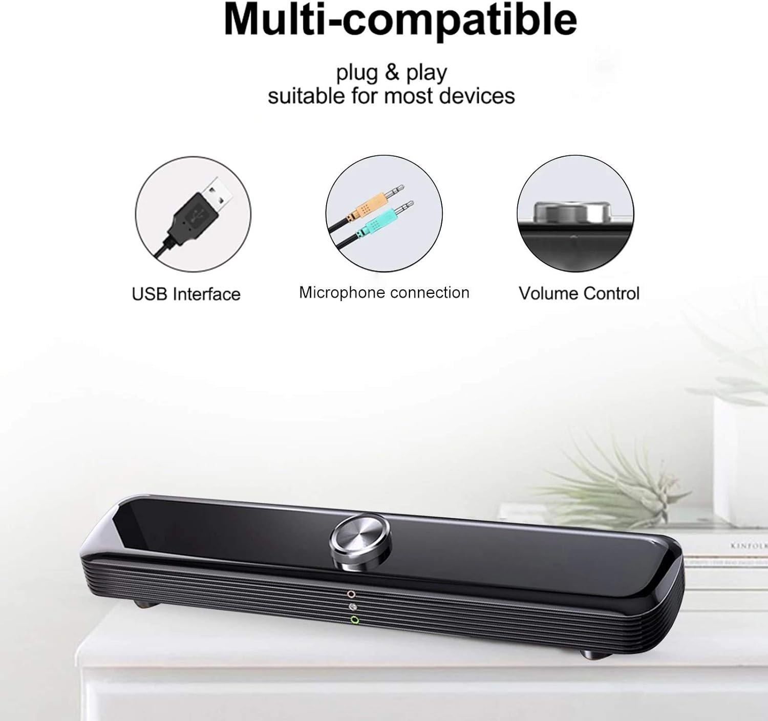 テレビサウンドバー3.5mm有線サウンドバーリッチベースUSB搭載サウンドバースピーカー用テレビ(色:白、サイズ:1つのサイズ) - 이미지 4