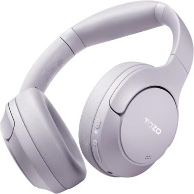 Tozo HT2ハイブリッドアクティブノイズキャンセルワイヤレスヘッドフォン、60Hプレイタイムロスレスオーディオ耳Bluetoothヘッドフォン高解像度オーディオディープベース折りたたみ式軽量ヘッドセットトレーニングパープル