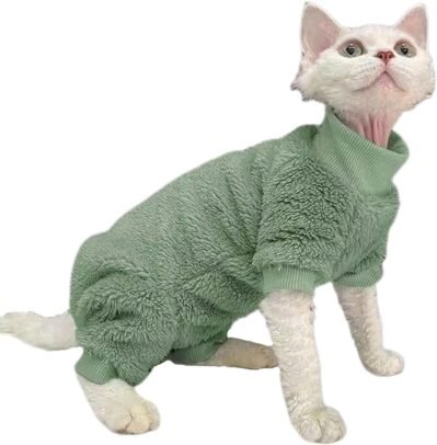 Uosiaスフィンクス毛のない猫暖かい冬のセータータートルネック犬のセーターファジーぬいぐるみオナヤシ柔らかい猫アパレルパピージャンプスーツパジャマ4脚の衣装服