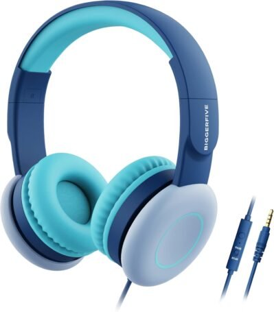 より大きな子供向けヘッドフォン、3.5mm接続、マイク付きの折りたたみ、85/94dBボリューム選択、タブレット、PC、オンラインクラス、学校、旅行、映画、ゲーム、
