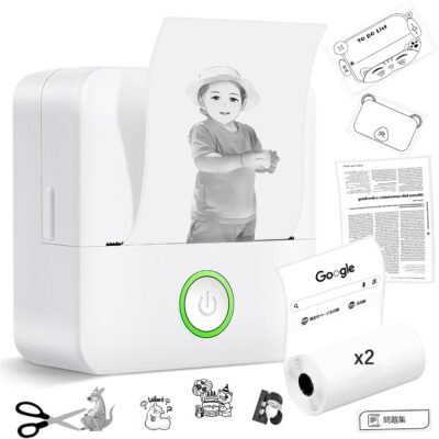 shuiiiスマートフォンプリンター、ミニプリンター、スマートフォン互換、ステッカー、AIアニメーション＆画像ジェネレーションAI、サーマルプリンター、Bluetooth接続、USB充電、1200 MAH、200 DPI、モバイル