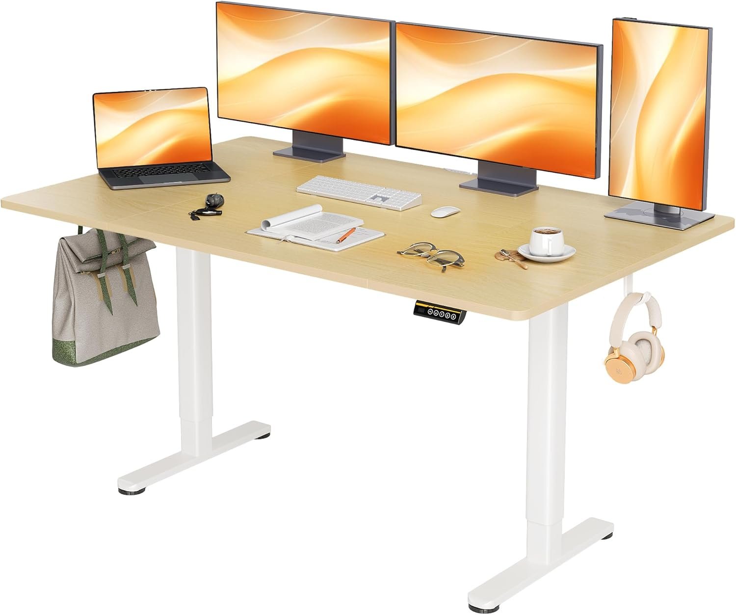 クライクスデスク、大型の電気コンピューターデスク、高地、スタンディングデスク、自宅での作業、オフィスデスク、高さ調整、メモリ機能、幅63.0 x深さ31.5インチ(160 x 80 cm)、高さ