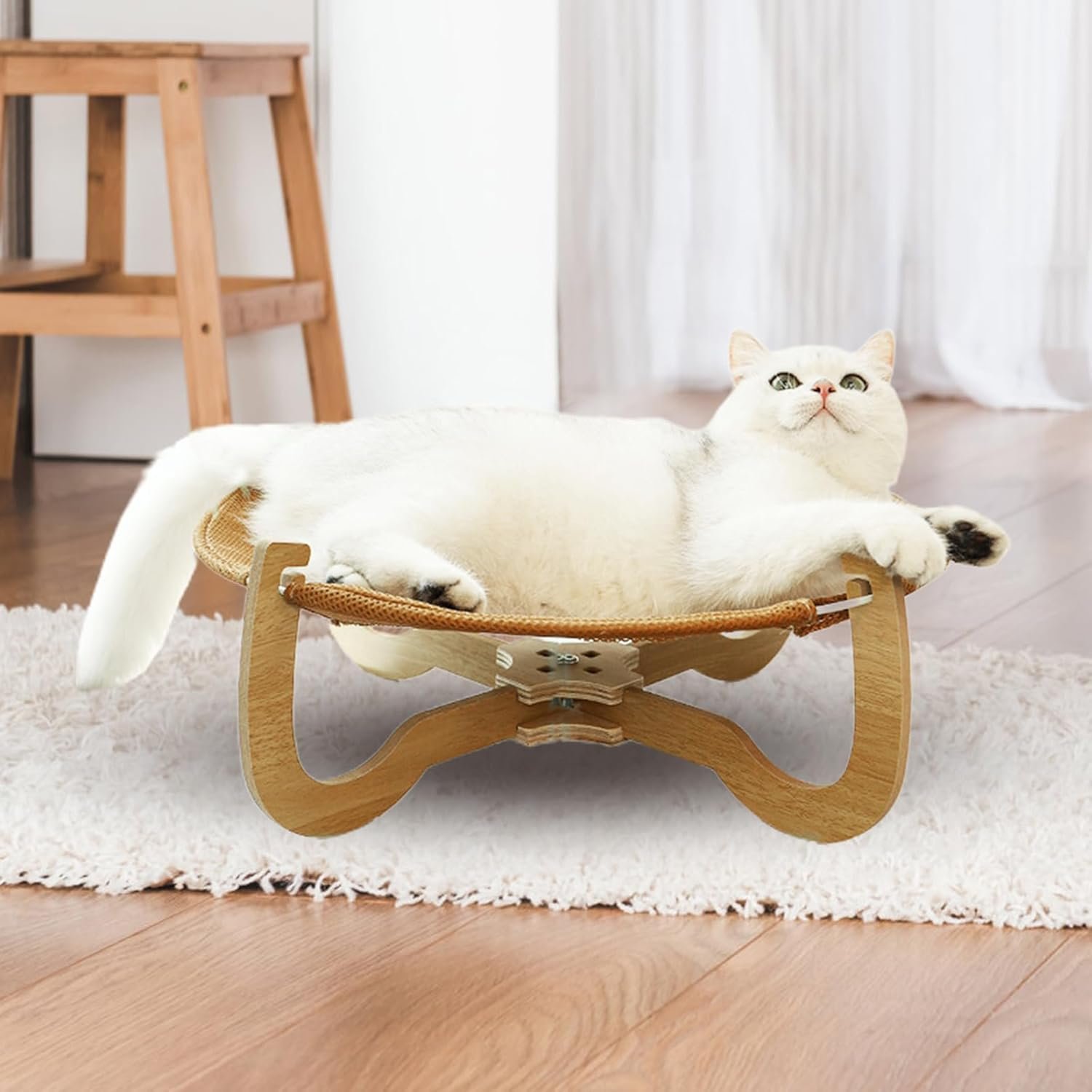 ラタンキャットベッド -猫用クーリングマット、夏用の | 木製ベース付きの天然ラタン子猫用ラウンジャー、猫や小型犬用の傷がつきにくい高めのマットレス、室内ペット家具 - 이미지 3