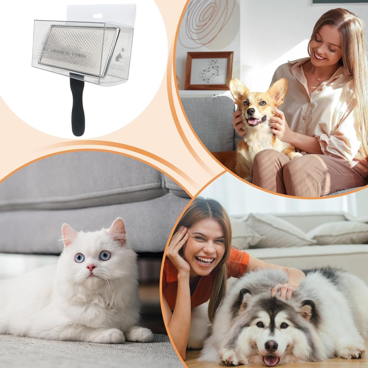 グルーミング用の犬のブラシ、ペットのグルーミングブラシ、ペットブラシ犬のグルーミング用品| メタル針ペット用品クリーニングツール、猫のデマッティングツールアンダーコートレーキヘアリムーバーすべての髪のタイプ - 이미지 4