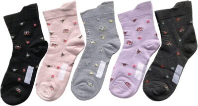 モードSELECT G09女性の看護靴下、5つのセットは、片手で着用できます。口、ゆるい口、綿のブレンド、名前、靴下、施設、病院、花のパターン、5つのセット(利用可能)、黒のセット